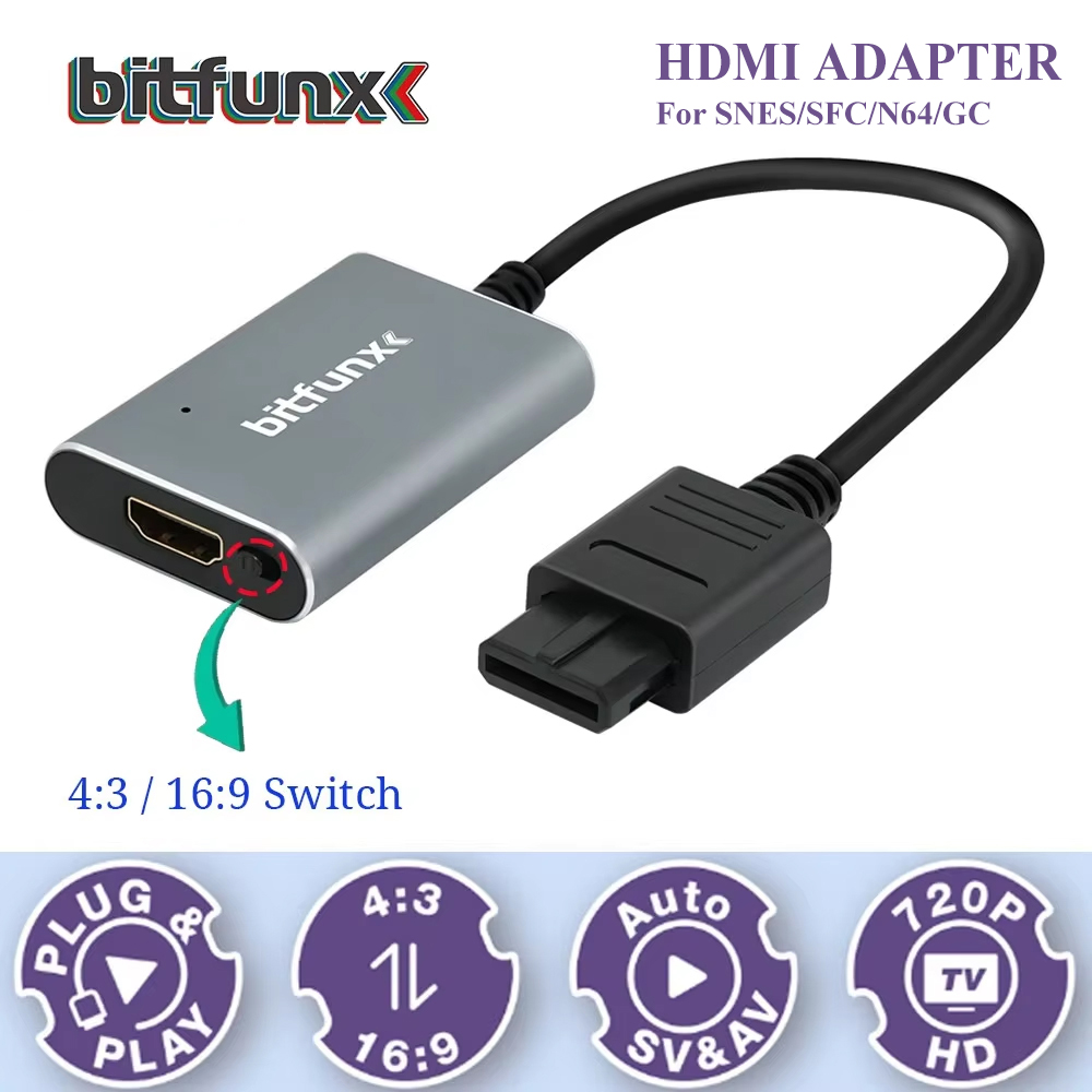 Retro Gaming N64 - Bitfunx – adaptateur vidéo 720P Svideo/AV