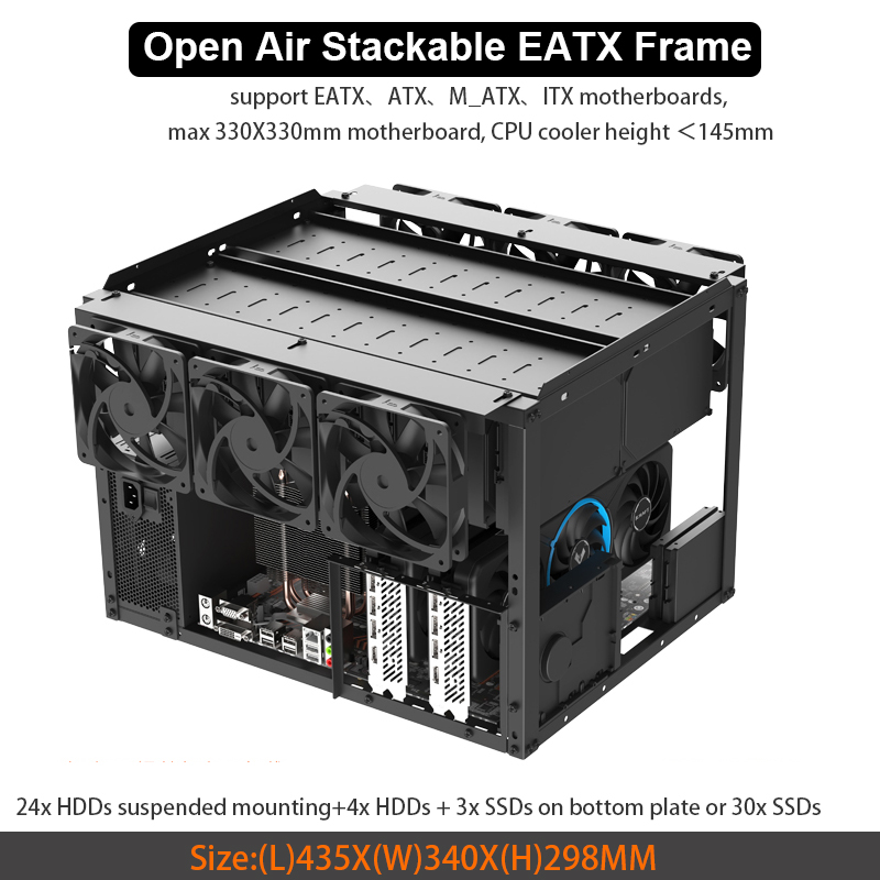 Retro Gaming Pc Case - Cadre d'air ouvert empilable 28 HDD,